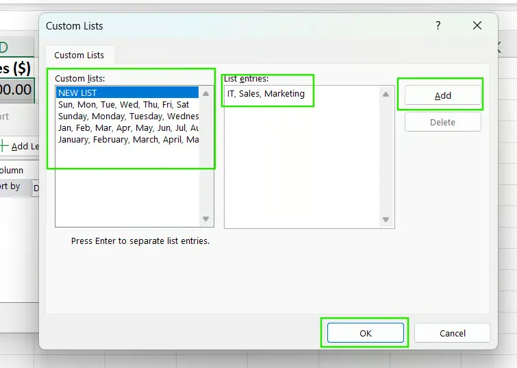 Excel에서 사용자 지정 정렬 목록을 만드는 방법. 12