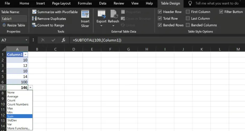 Applying the SUM function in Excel 10