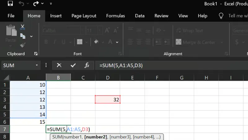 Sum mixed inputs using SUM() in Excel 3