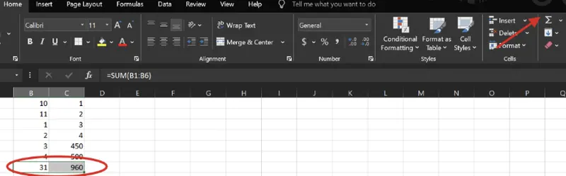 AutoSum Example in Excel 6