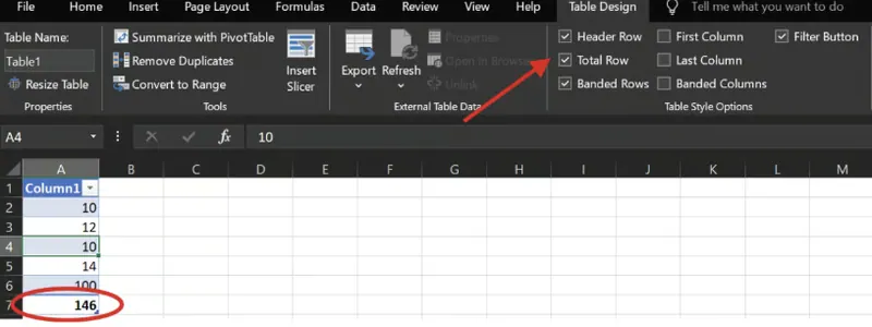 Total Row in Table Design In Excel 9