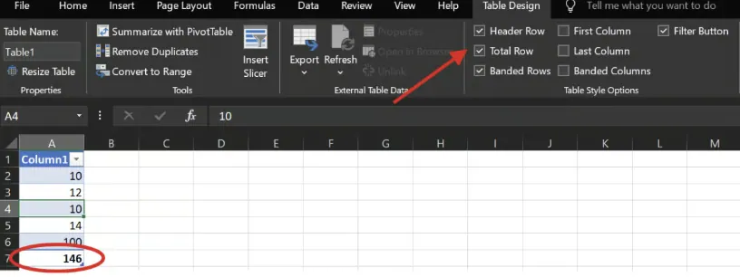 Total Row in Table Design In Excel 9