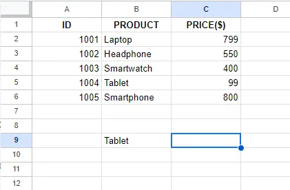 価格を見つける値を入力 2