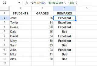 Assigning remarks to all the students using the IF statement. 6