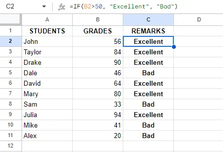 IF文を使用してすべての学生に評価を割り当て 6