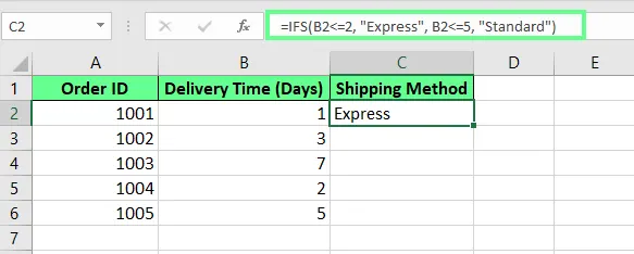 Apply the IFS() formula in a cell in Excel. 2