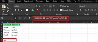 在 A 和 B 欄之間插入欄位前的 INDEX MATCH 結果。4