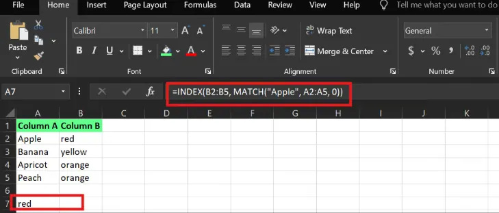 INDEX MATCH result before a column is inserted between A and B. 4