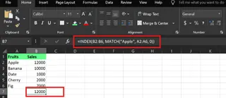 Excel 中的 INDEX MATCH 範例。7
