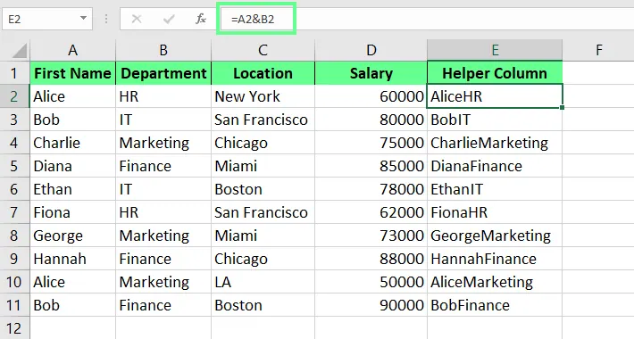 creating a helper column in excel. 3