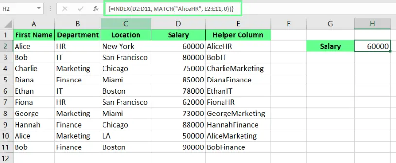 perform INDEX MATCH using helper column in excel. 4