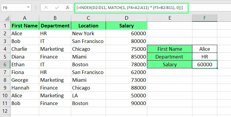 Array INDEX MATCH with multiple criteria in excel 5
