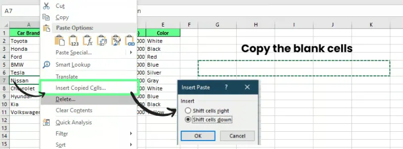 Insertando múltiples filas usando el método de copiar-pegar en Excel. 4