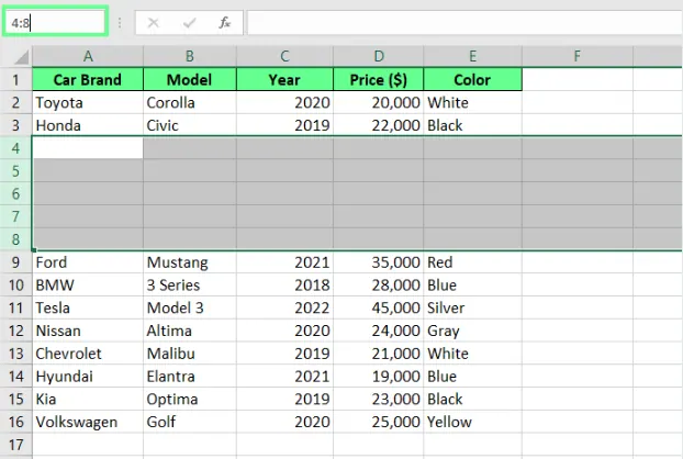 Nuevas filas son agregadas usando la técnica del Cuadro de Nombres en Excel. 6
