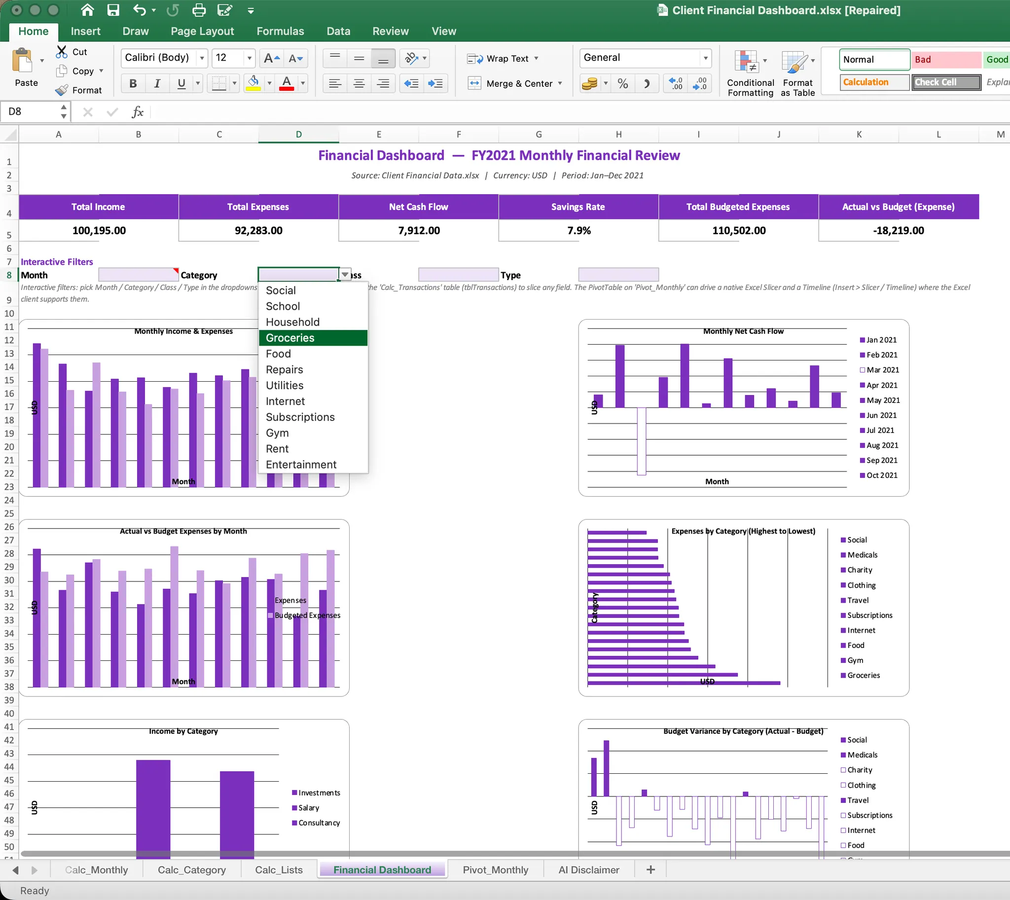Generated editable Excel dashboard from Client Financial Data.xlsx Generated editable Excel dashboard from Client Financial Data.xlsx
