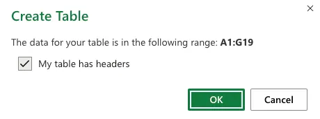 Excel Table with headers and filters Excel Table with headers and filters