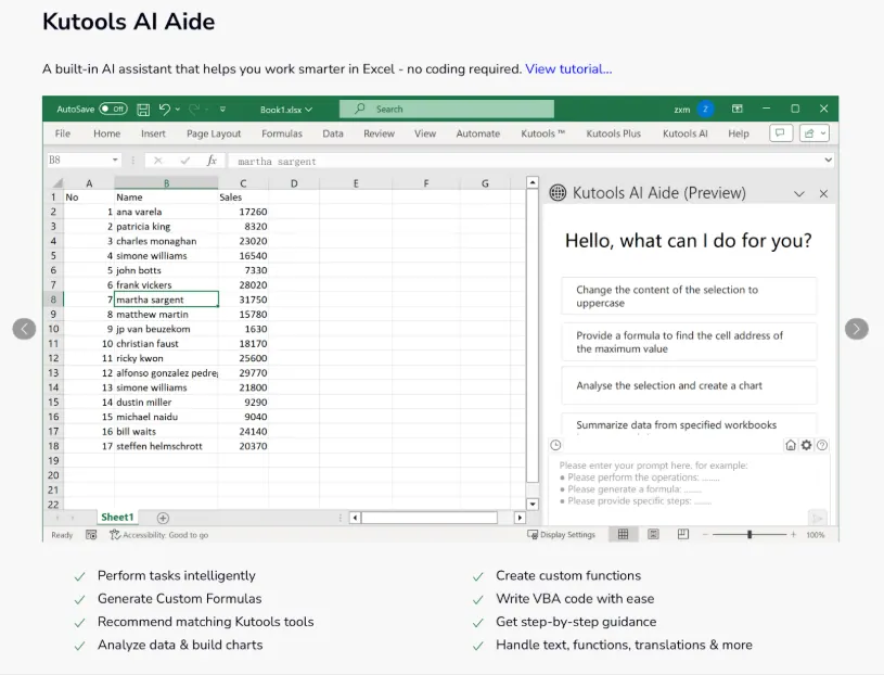 Kutools AI Aide interface showing intelligent automation capabilities within Excel 3