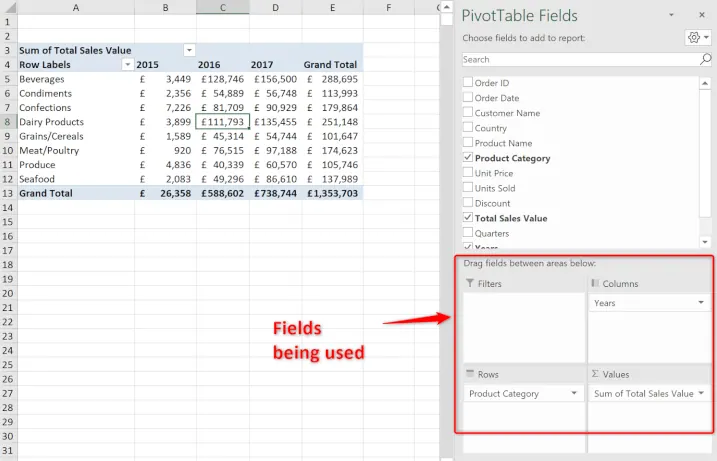 Creating a PivotTable manually in Excel