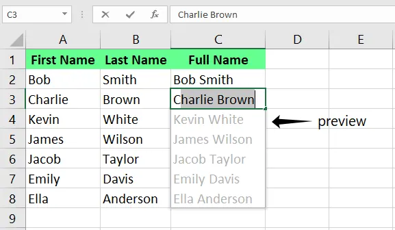 Excelでフラッシュフィルを使用して2つの列を結合する。 4