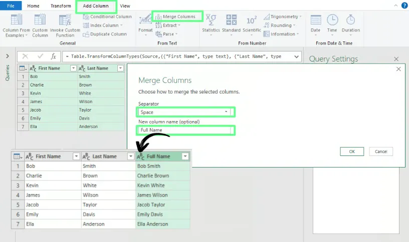 ExcelでPower Queryを使用して2つの列を結合する。 6