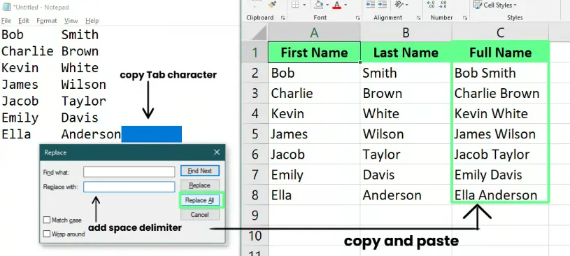 メモ帳とExcelを使用してセルを結合する。 7