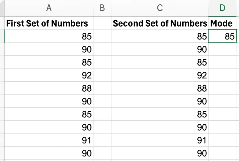 Mode function in Excel with non-contiguous ranges 2
