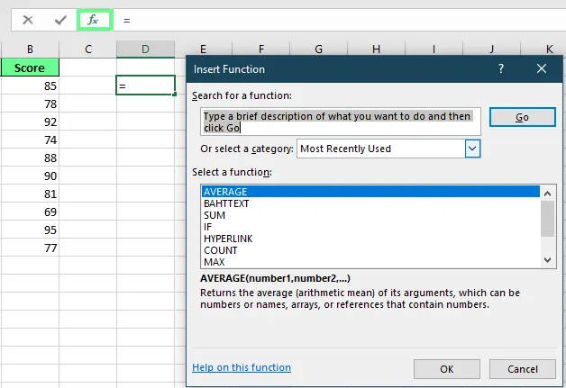 Verwenden Sie Excels Formel-Assistent, um die Formel einzugeben. 10