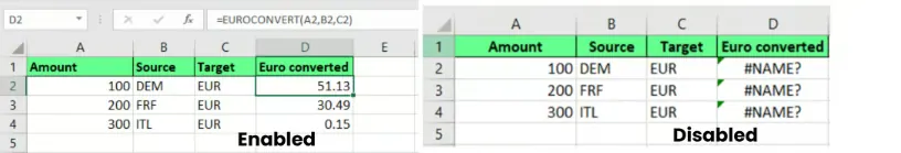 Deaktivierte Add-Ins verursachen #NAME?-Fehler in Excel. 6