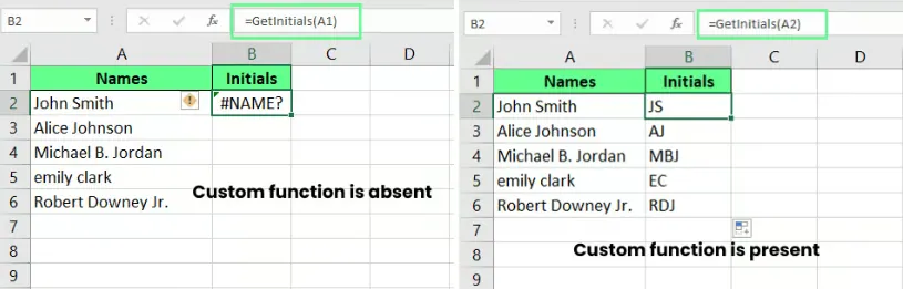 Fehlende benutzerdefinierte Funktion verursacht #NAME?-Fehler in Excel. 7