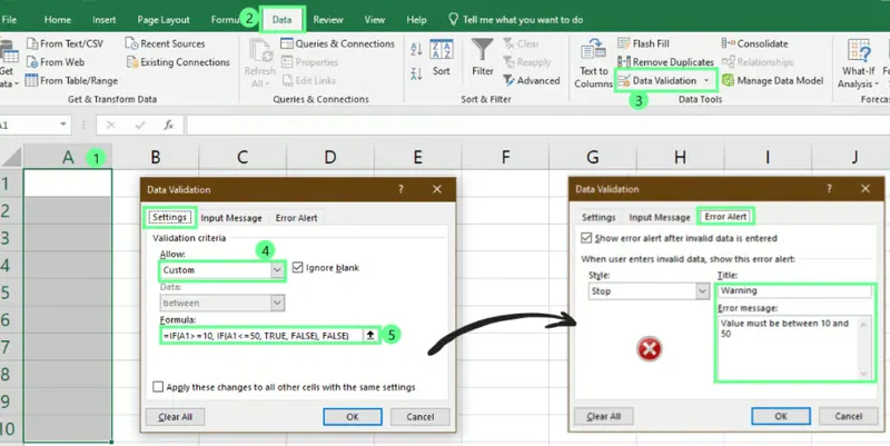 在Excel中使用巢狀IF驗證資料。2
