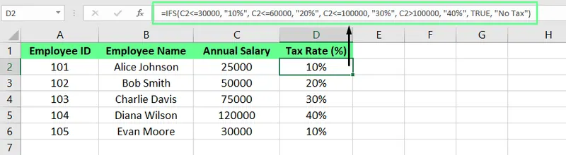 在Excel中使用IFs公式作為巢狀IF的替代方案。8