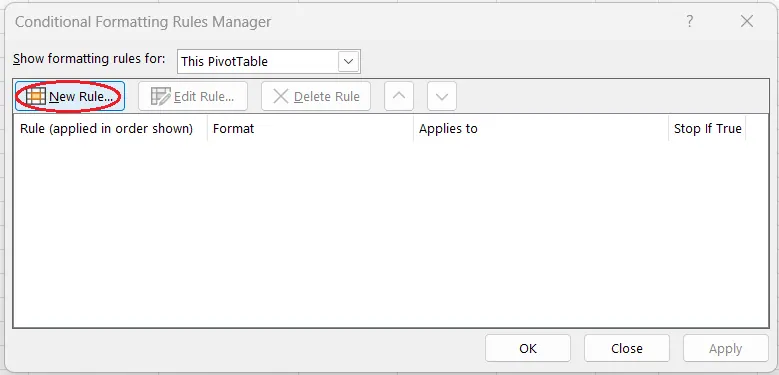 Wie man eine neue Regel im Manager für bedingte Formatierung erstellt. Bild vom Autor. 4