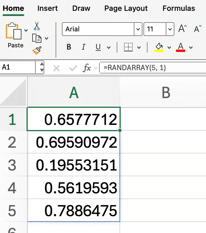 RANDARRAY() function in Excel with decimals 2