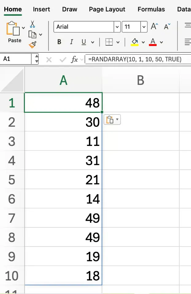 RANDARRAY() function in Excel with whole numbers 3