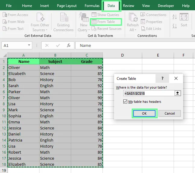 테이블/범위에서 버튼 18