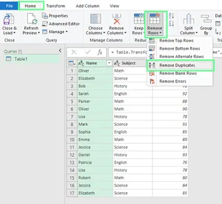 Option Supprimer les doublons de Power Query 19
