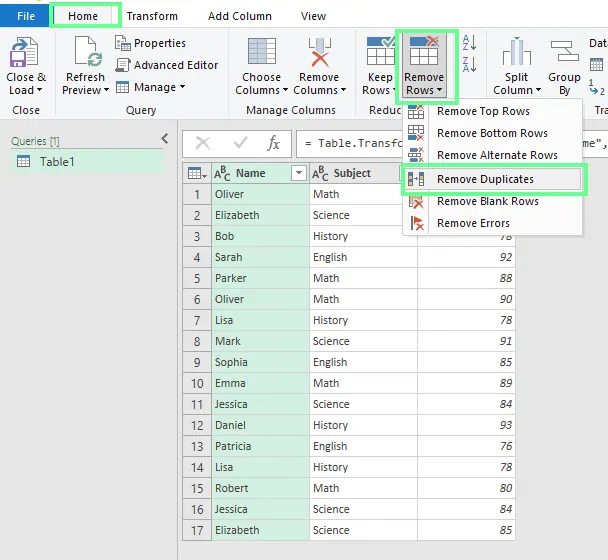 Power Query 중복 항목 제거 옵션 19