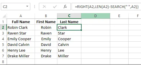 Using an Excel formula to extract the first name from the full name 10