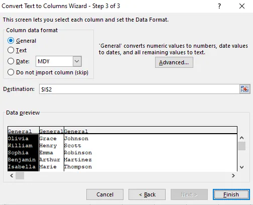 Select General as a data format in the wizard window in Excel 4