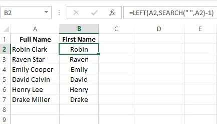 Extract the first name from full name using an Excel formula 9