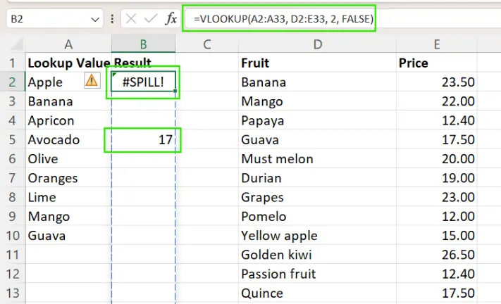 Excel #SPILL! error from VLOOKUP() function 10