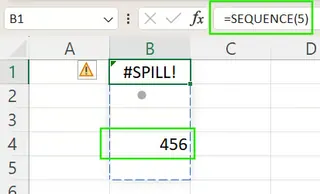 Obstructed spill range in Excel 3