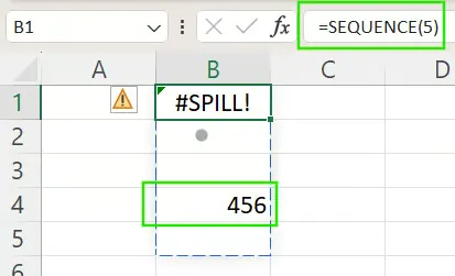 Obstructed spill range in Excel 3