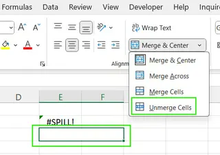 Unmerge cells in Excel 7