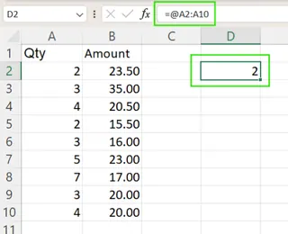 Using the @ operator to get a single value from a dynamic formula 9