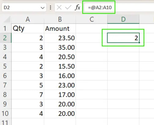Using the @ operator to get a single value from a dynamic formula 9