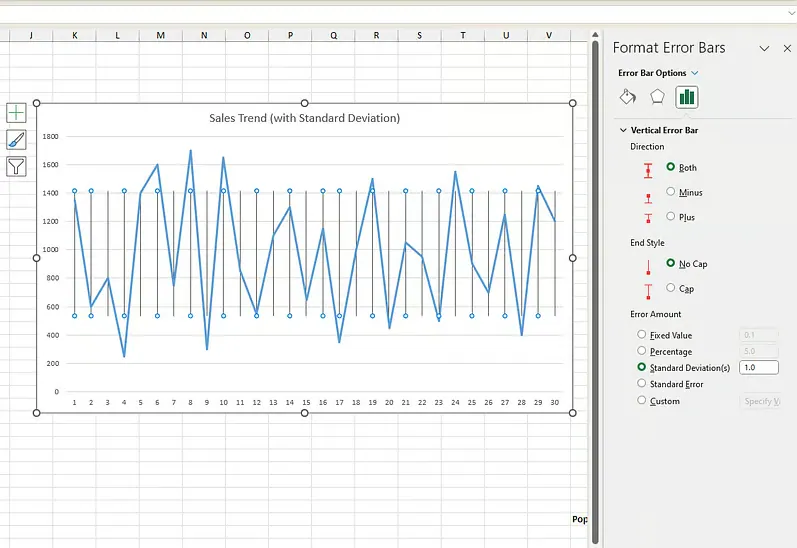 Formatting the standard deviation bars in Excel 11