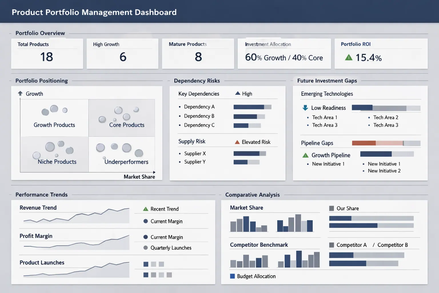 Product portfolio management dashboard