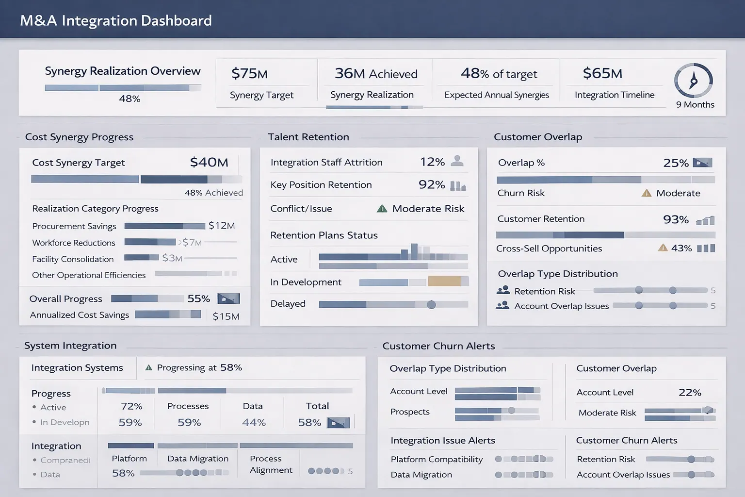 M&A integration dashboard