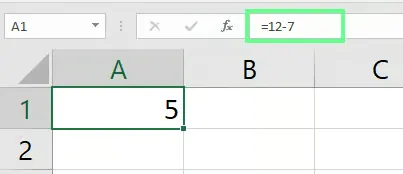 빼기 기호를 사용하여 Excel에서 숫자 빼기. 1